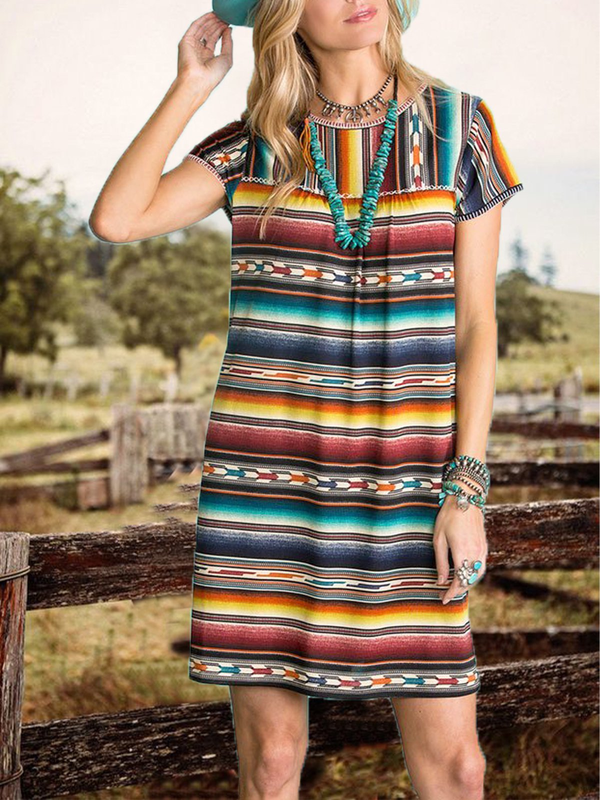 Color1 Stripes Holiday Jersey Printed Dresses