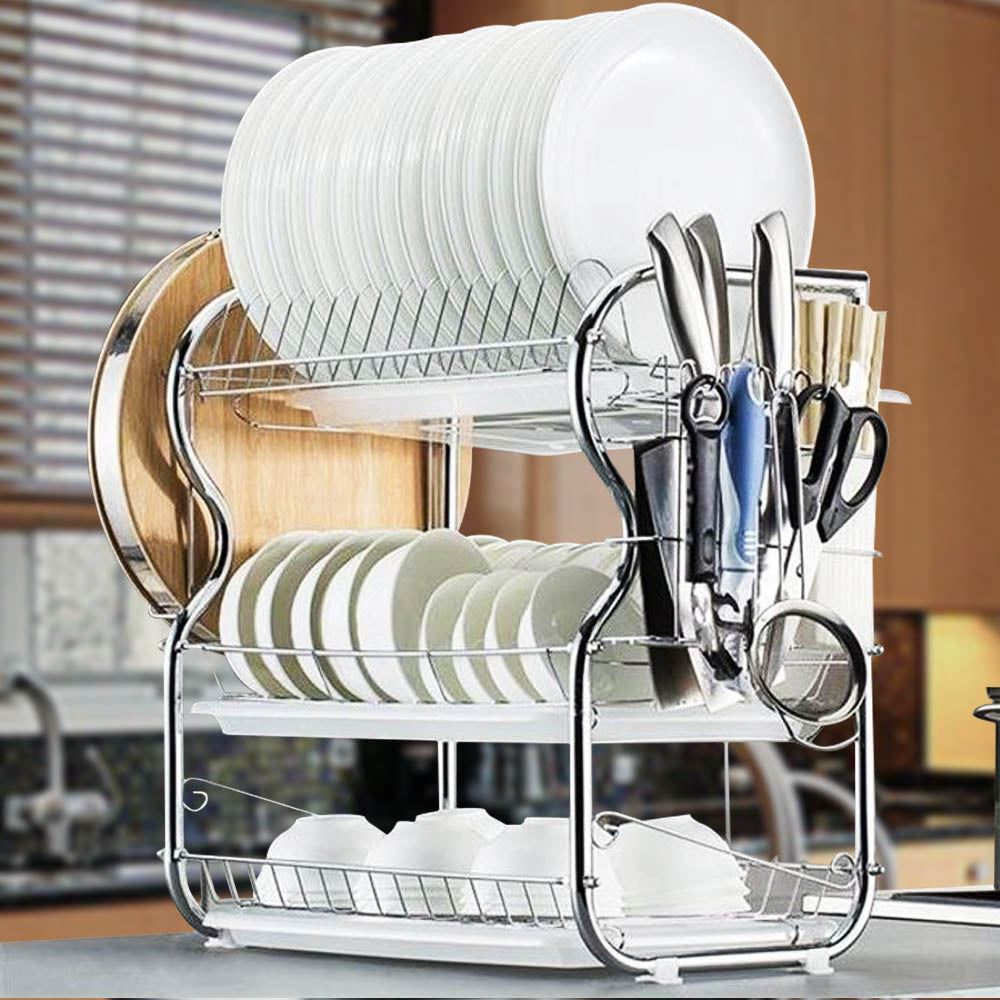 3 Layer Dish Drying Rack Kitchen Washing Holder Basket Stainless Knife Sink Dish Drain Rack
