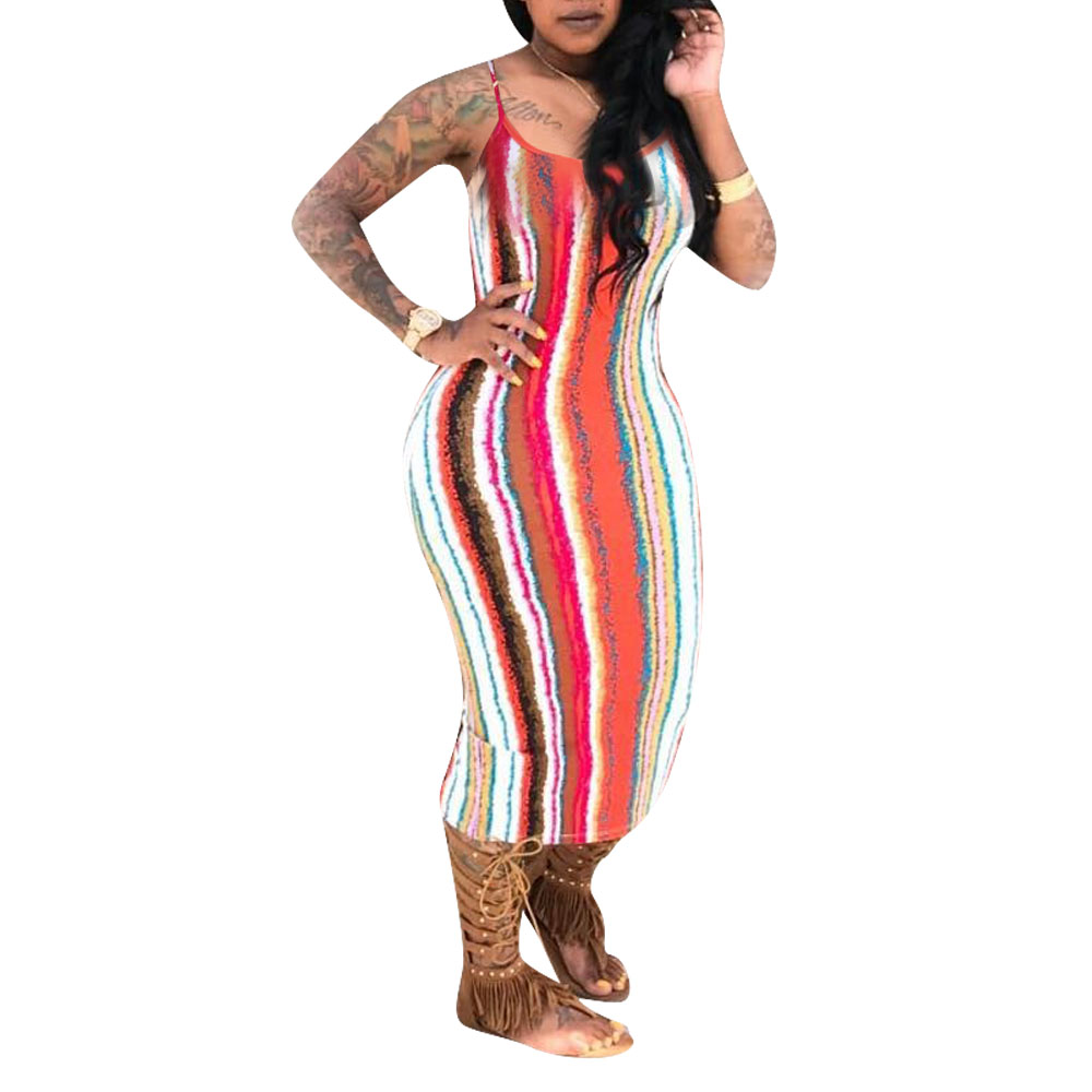 Sexy Colorful Straps Midi Dress