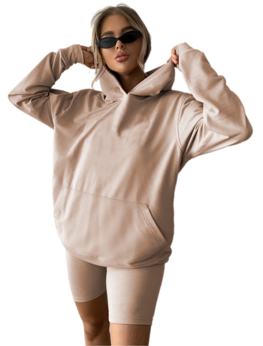 Autumn Plain Hoodie Two Piece Shorts Tracksuit