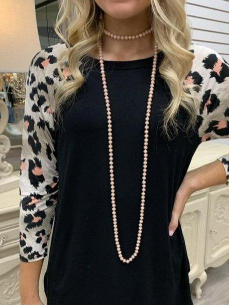 Casual Crew Neck 3/4 Sleeve Shirts & Tops