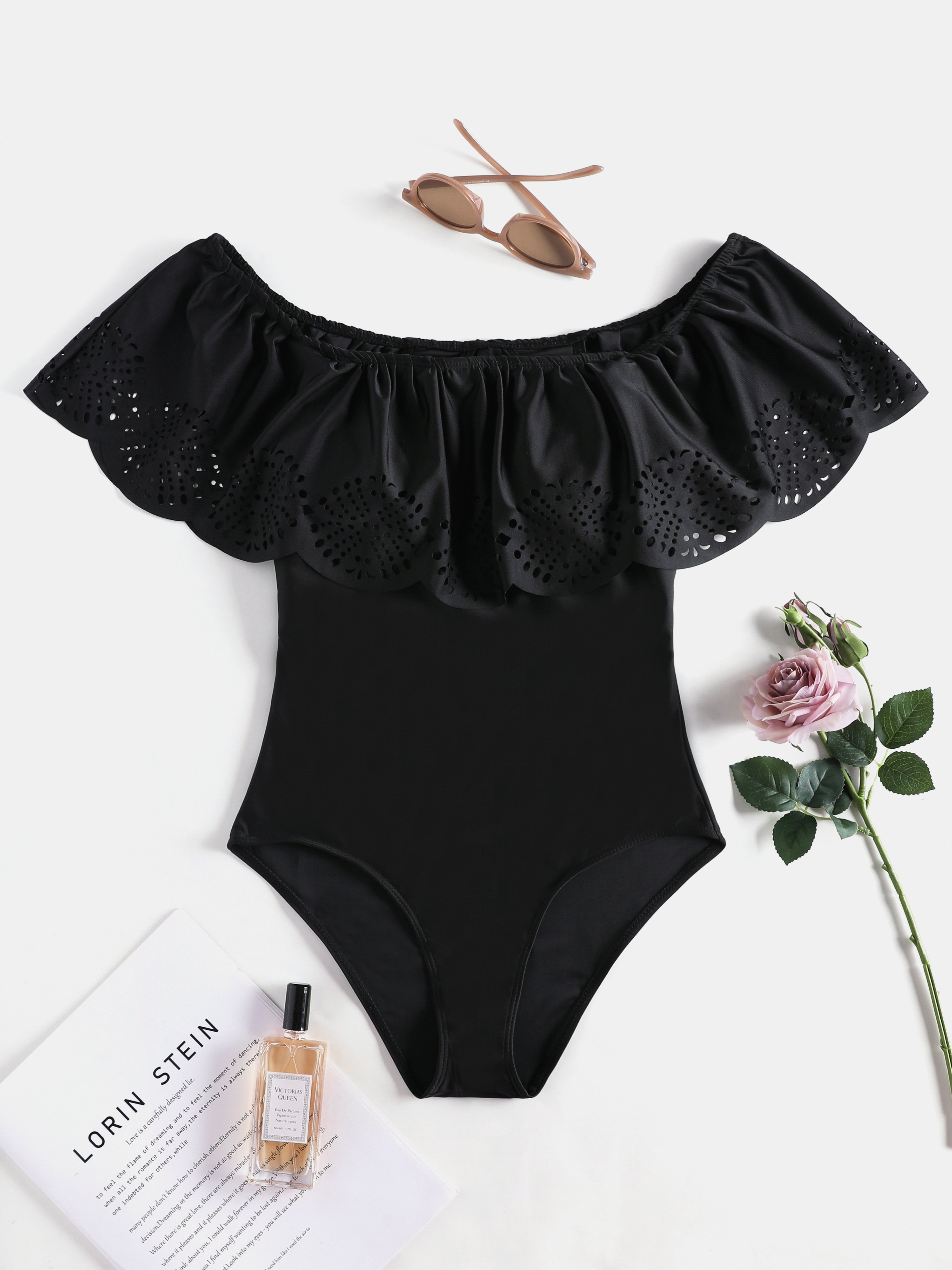 Solid Flounce Trim One-Piece Swimsuit