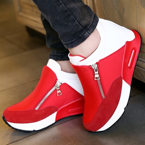 Solid Color Zipper Spring/Fall Athletic Flat Heel Running Hiking Shoes Thick Bottom Platform Shoes