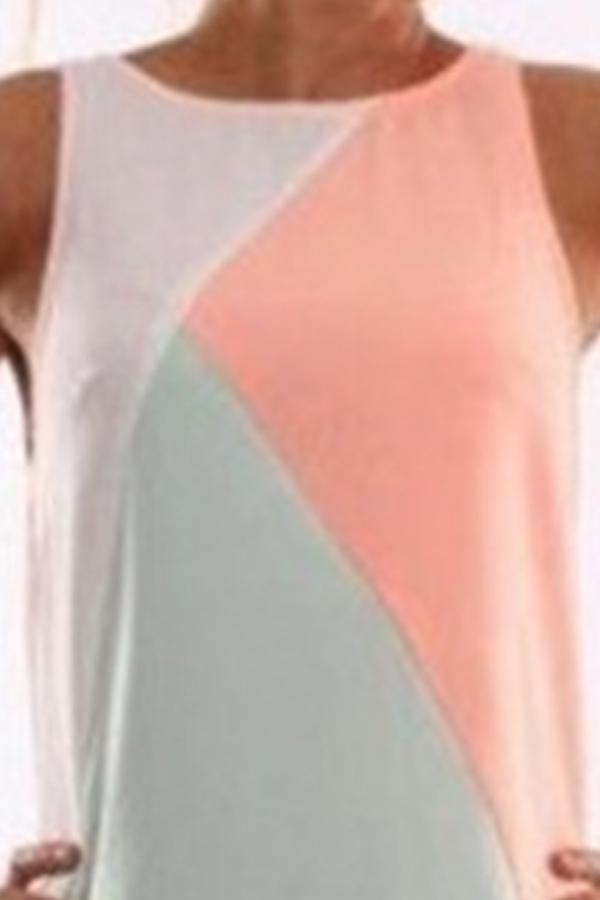 Round Neck  Contrast Trim  Contrast Stitching  Sleeveless Dresses