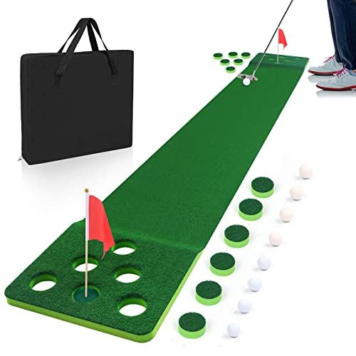 Golf Pong Game Putting Mat, Indoor Putting Green W/8 Golf Balls, 2pcs Golf Cups&Flags, 1black Storage Bag �C Best Backyard Party Game