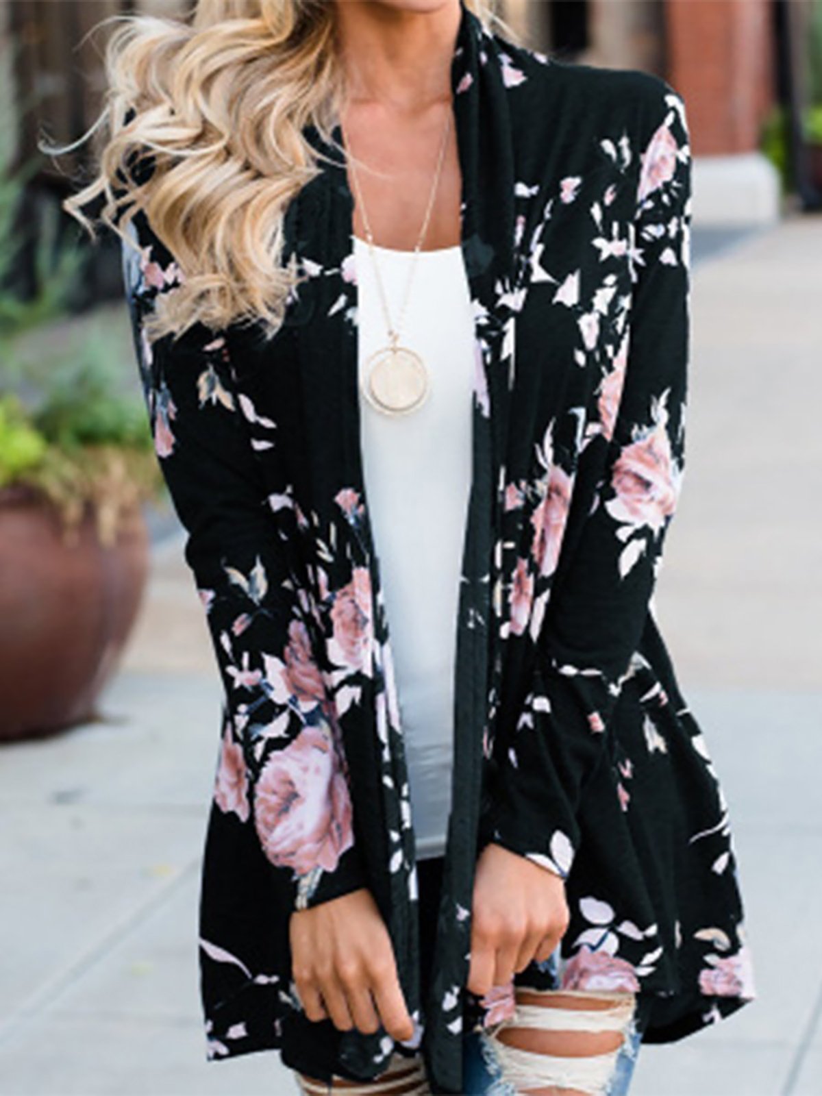Cotton Floral Casual Printed/Dyed Cardigan