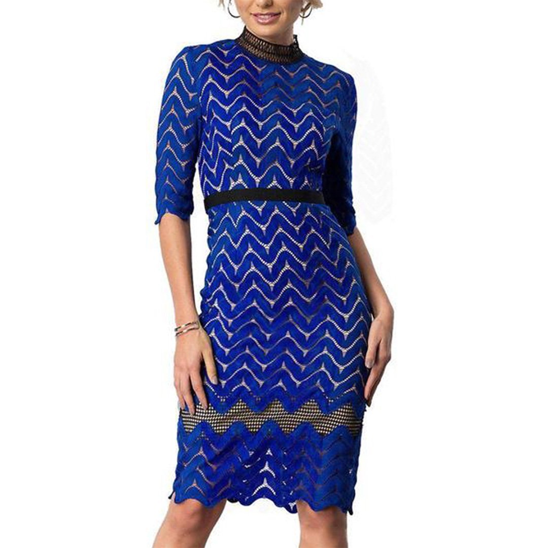 Elegant Round Neck Slim Lace Bodycon Dress