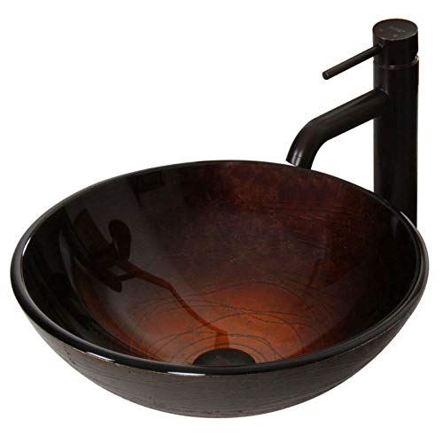 Dark Style Glass Vessel Sink & Oil Rubbed Bronze Single Lever Faucet Combo