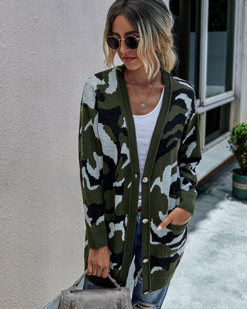 Autumn Leopard Long Pocket Sweater Coat