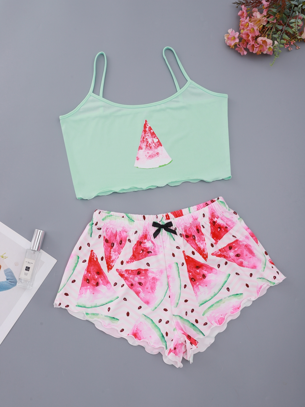 Women Summer Print Two Piece Shorts Pajama Set