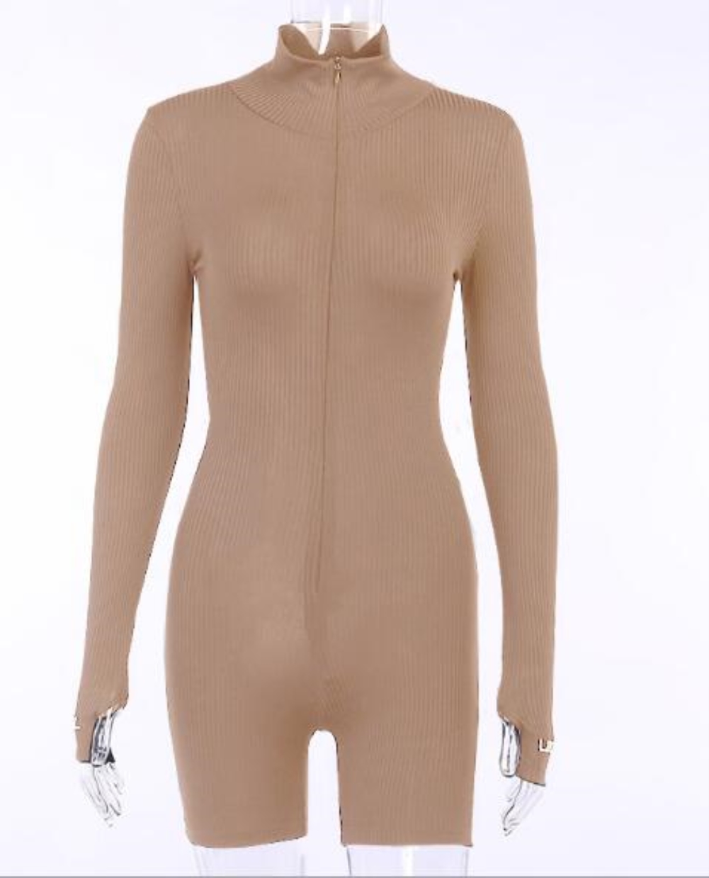 Sports Fitness Solid Zipper Rompers Jumpsuit