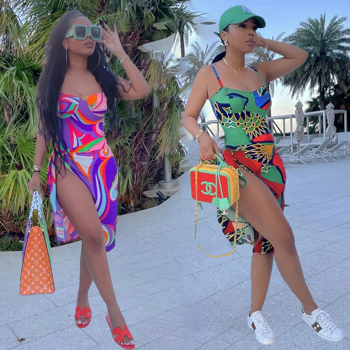 Two-piece fashion printed camisole swimsuit SQ961