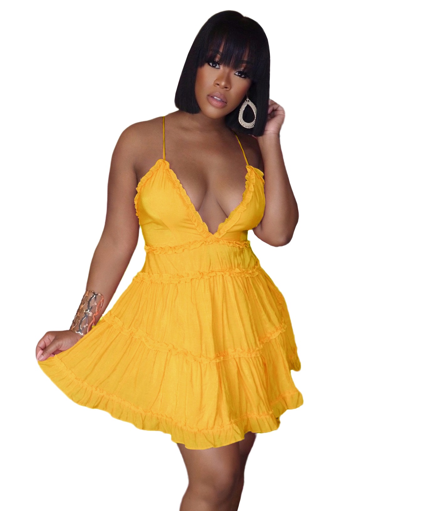 Solid Color Ruffles Halter Skater Dress