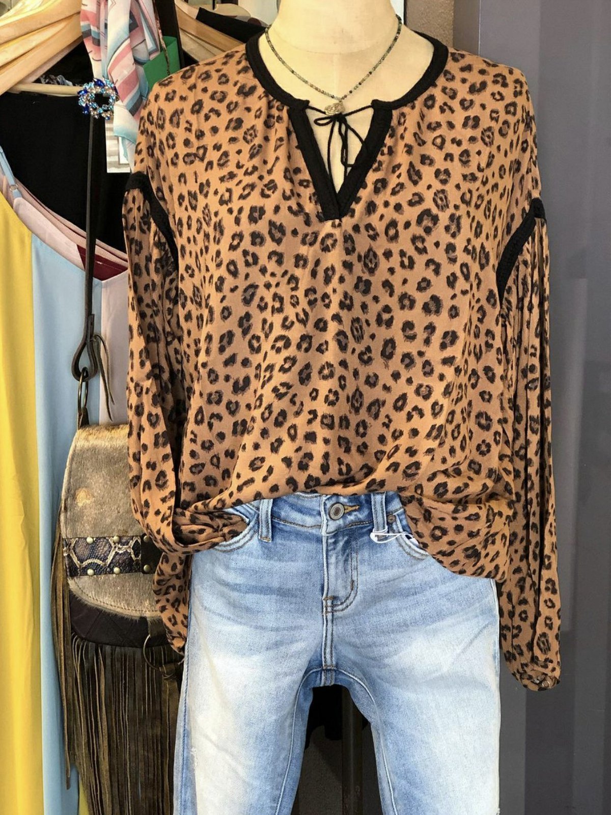 Boho V Neck Vintage Floral-Print Jersey Shirts & Tops