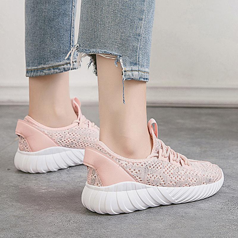 Womens All Season Flat Heel Fly-Woven Fabric Lace-up Sneakers