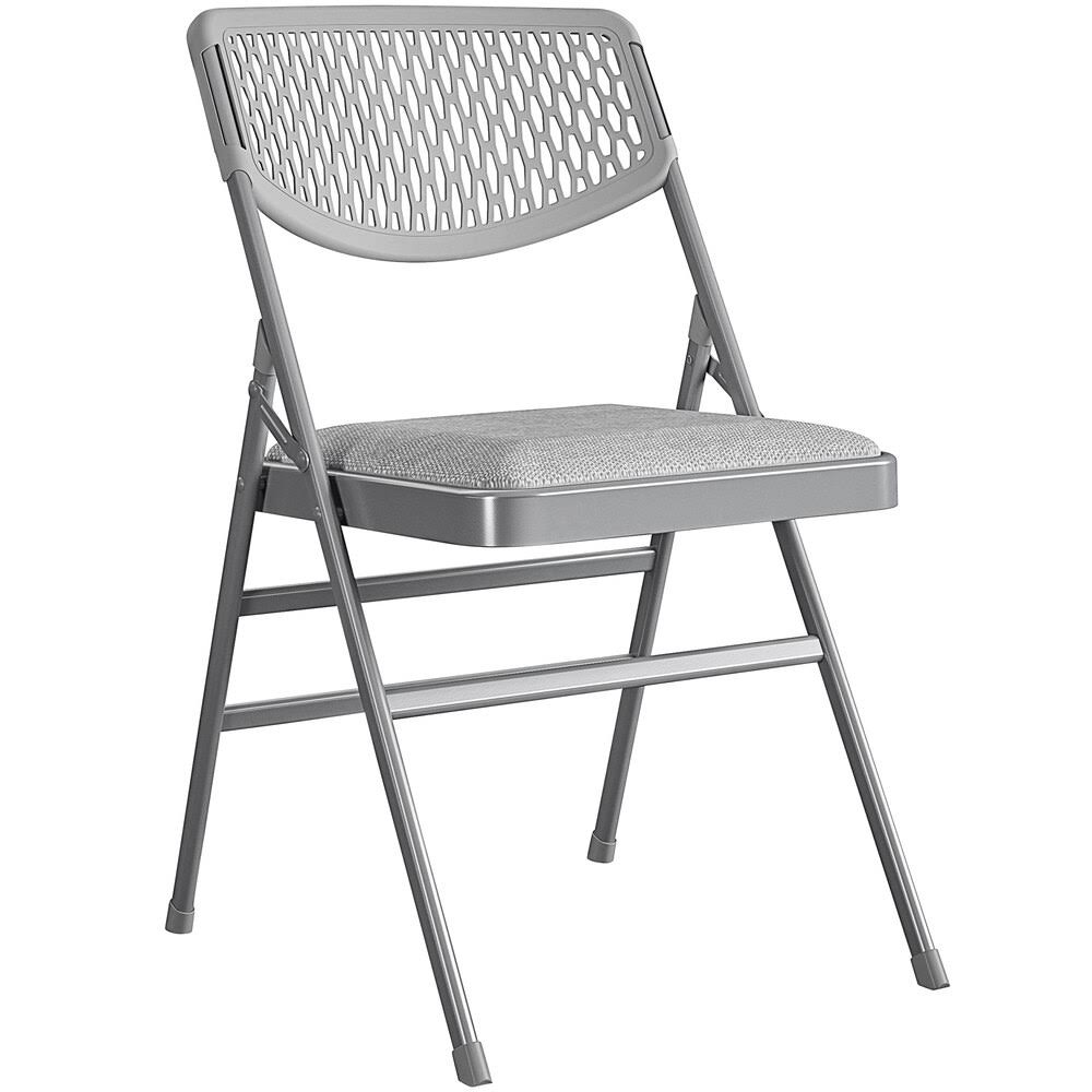 Bridgeport Essentials C865BP60GRY2E Gray Resin Folding Chair with Fabric Padded Seat and Mesh Back - 2/Pack