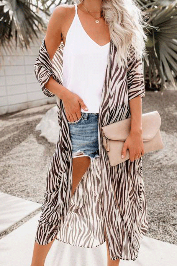 Fashion Casual Printed Sleeve   Cardigan