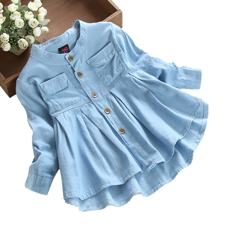 Toddler Girl Blue Long Sleeve Denim Blouse