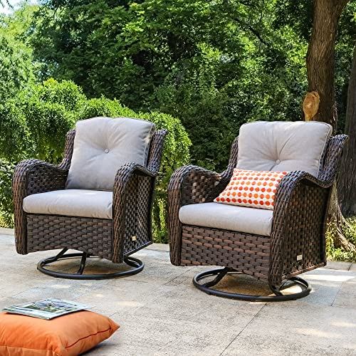 HAPLIFE 2 Pieces Patio Wicker Swivel Rocker Chairs Rattan Outdoor Furniture Rocking Chair Set (Brown)