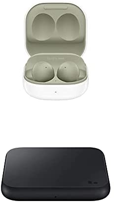 Samsung Galaxy Buds2, White and Wireless Charger Pad EP-P1300B, Black