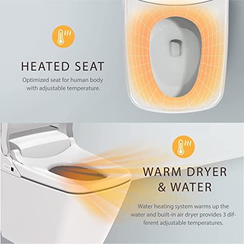 One Piece Toilet with Auto Dual Flush, UV-LED Sterilization, Heated Seat