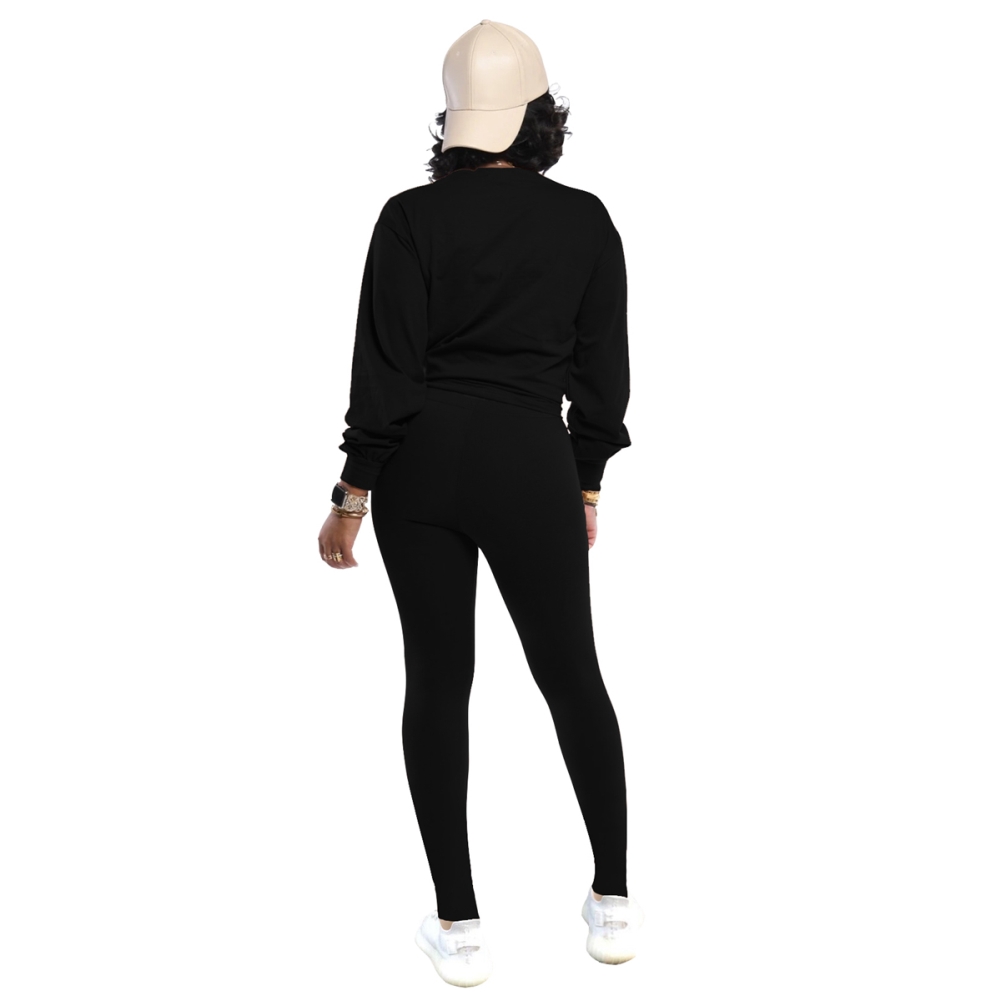 Autumn Casual Plain Two Piece Pants Set