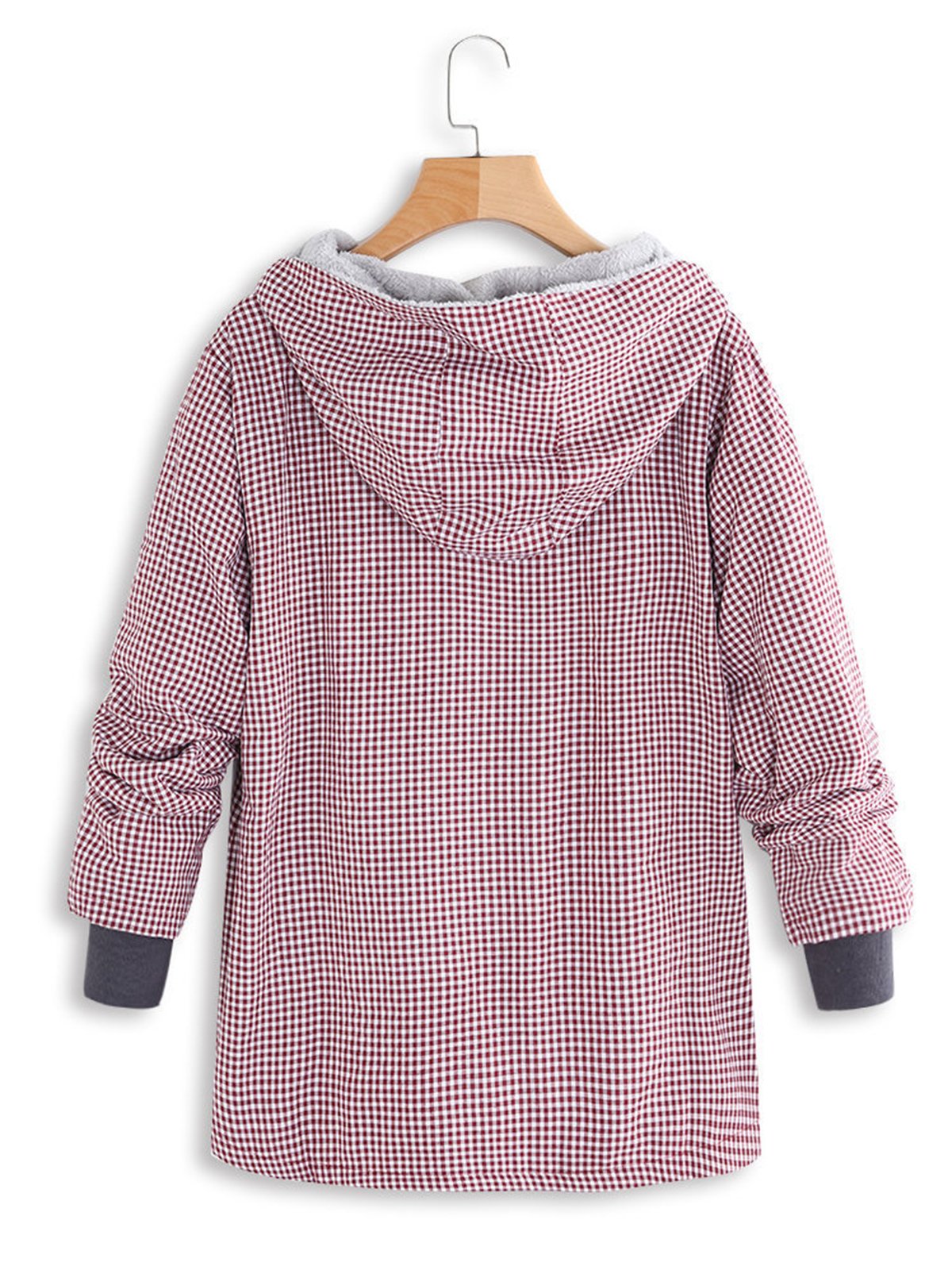 Pink Casual Plaid Pockets Cotton Coat