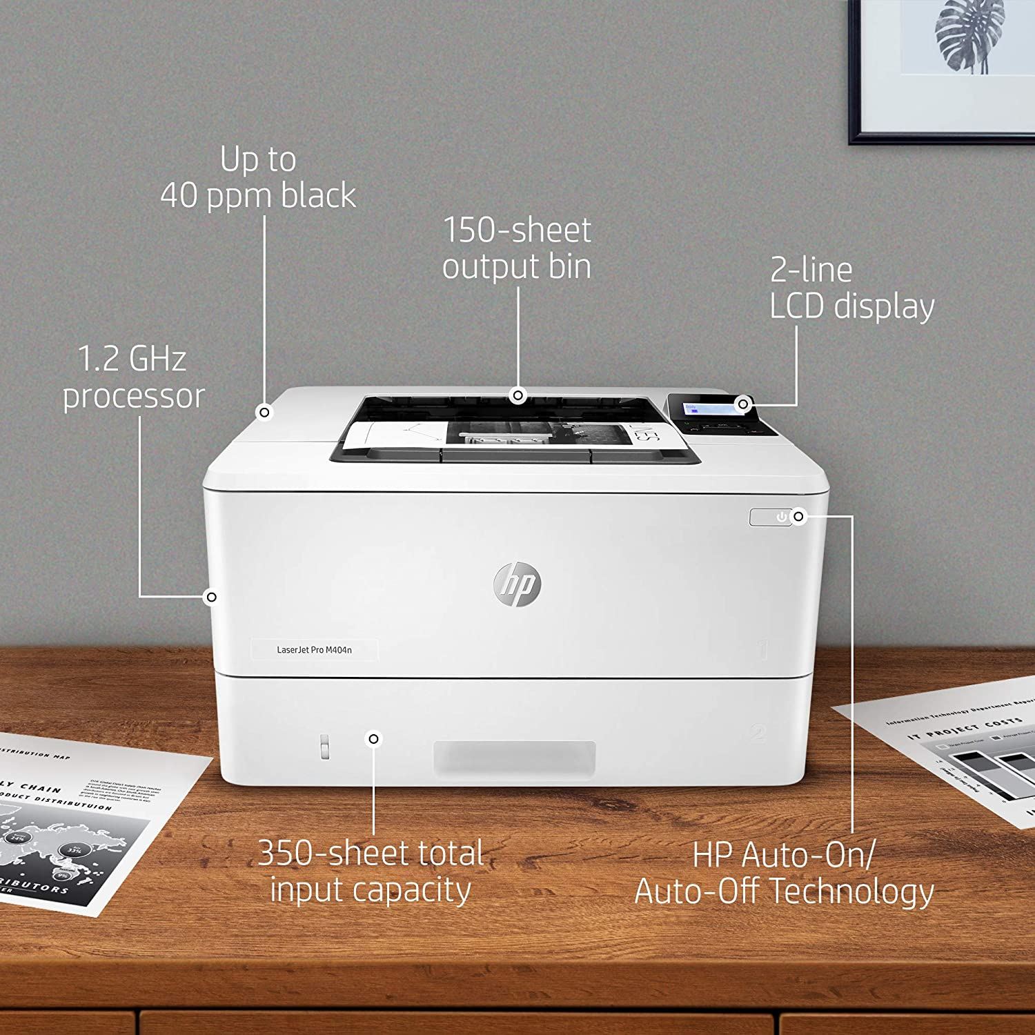 HP LaserJet Pro M404n Laser Printer with Built-in Ethernet & Security Features
