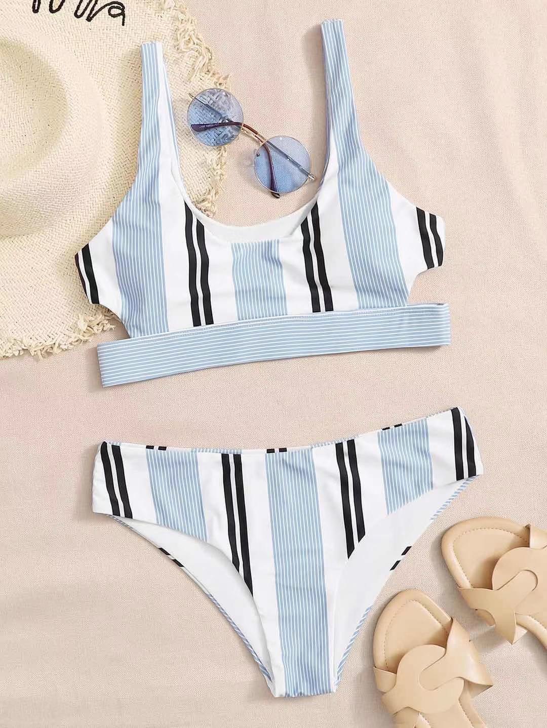 Stripe Print Cut Out Tank Bikini
