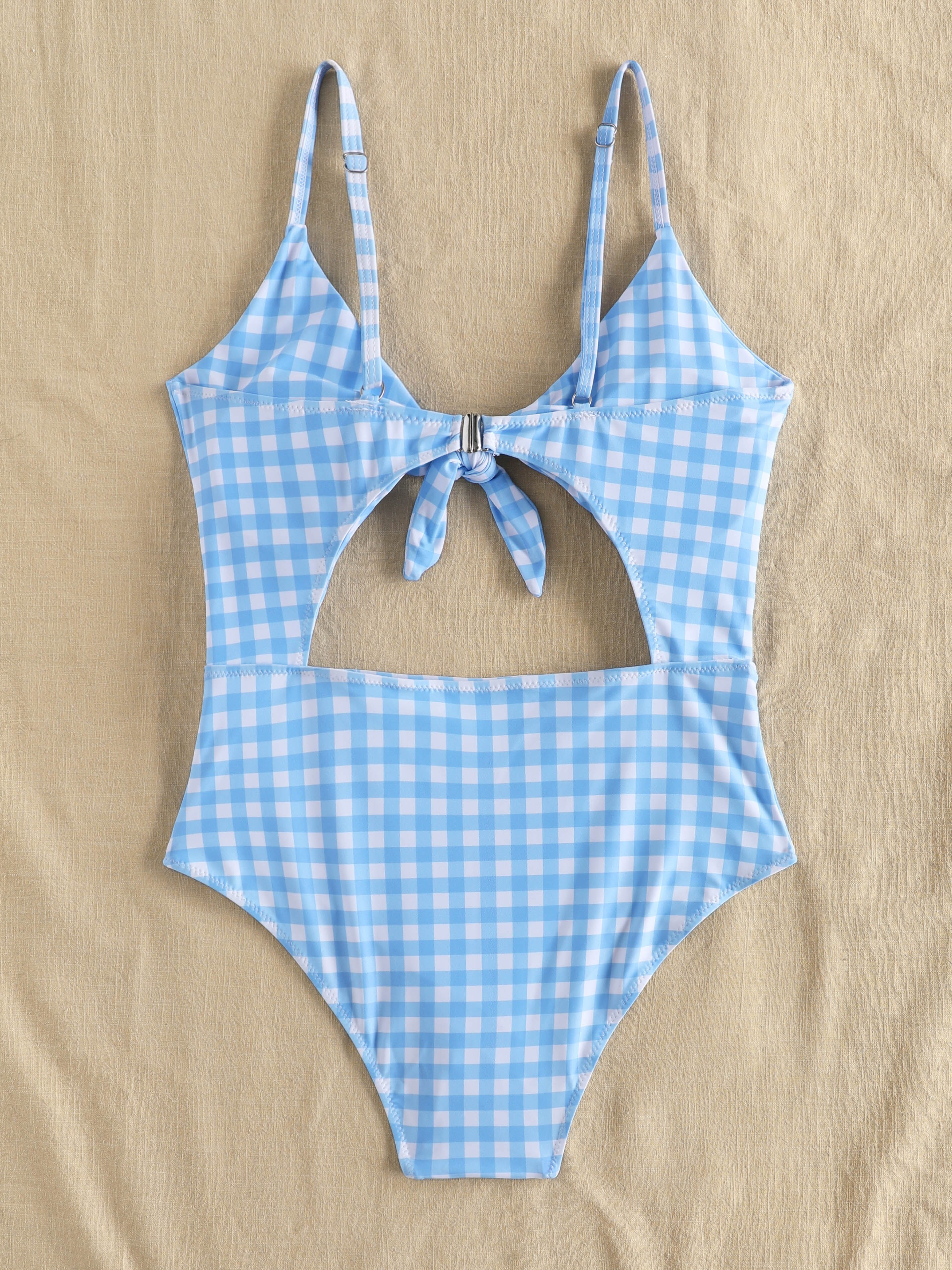 Plaid Print Cut Out One-Piece Swimwear