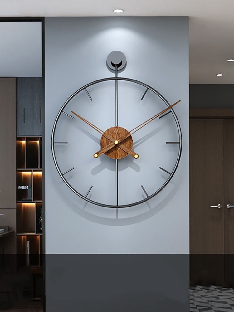 Luxury Large Wall Clock Modern Metal Wood Silent Watches Mechanism Clocks For Living Room