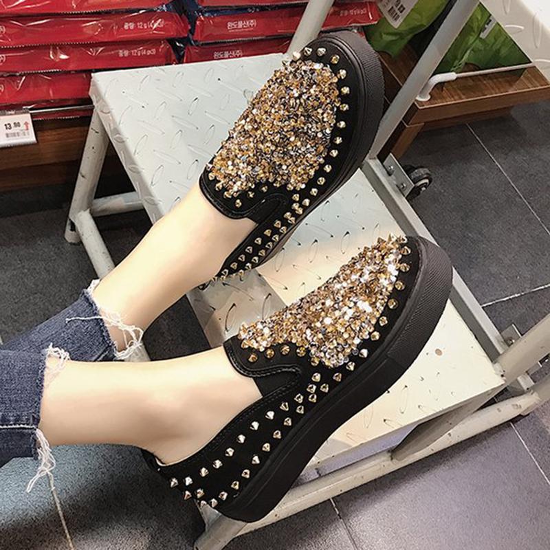 Red PU Spring/Fall Rhinestone Loafers