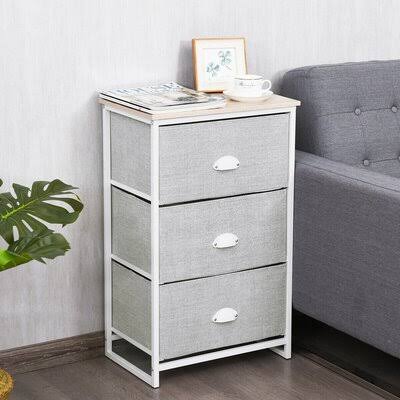 Nightstand Side Table Storage Tower Dresser Chest with 3 Drawers-Black Rebrilliant Color: Beige/White