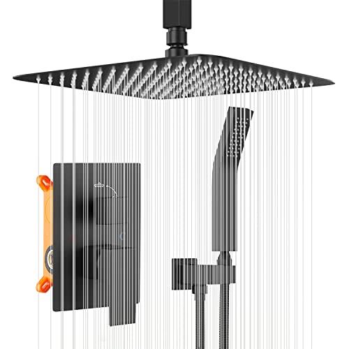 Black Shower Faucet GGStudy Bathroom Luxury Rain Mixer Shower Combo Set