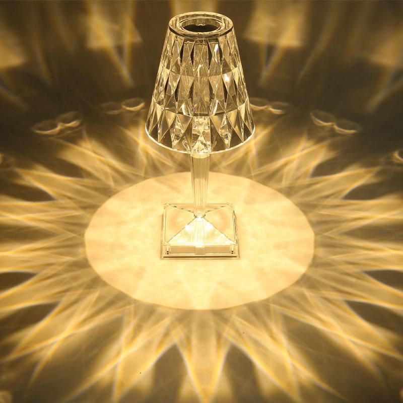 Retro Diamond Table Lamp Table Night Light Acrylic Desk Bedside Lounge Lamp