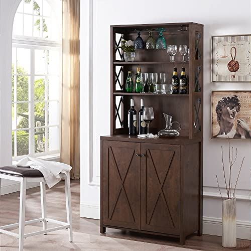 Elegant Mahogany Bar Cabinet | Kitchen Cabinet with Microwave Stand