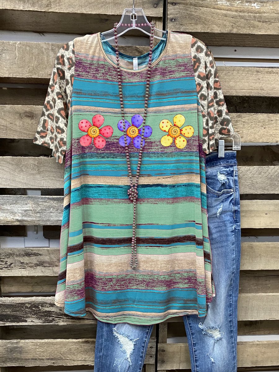 Blue Crew Neck Casual Shirt & Top