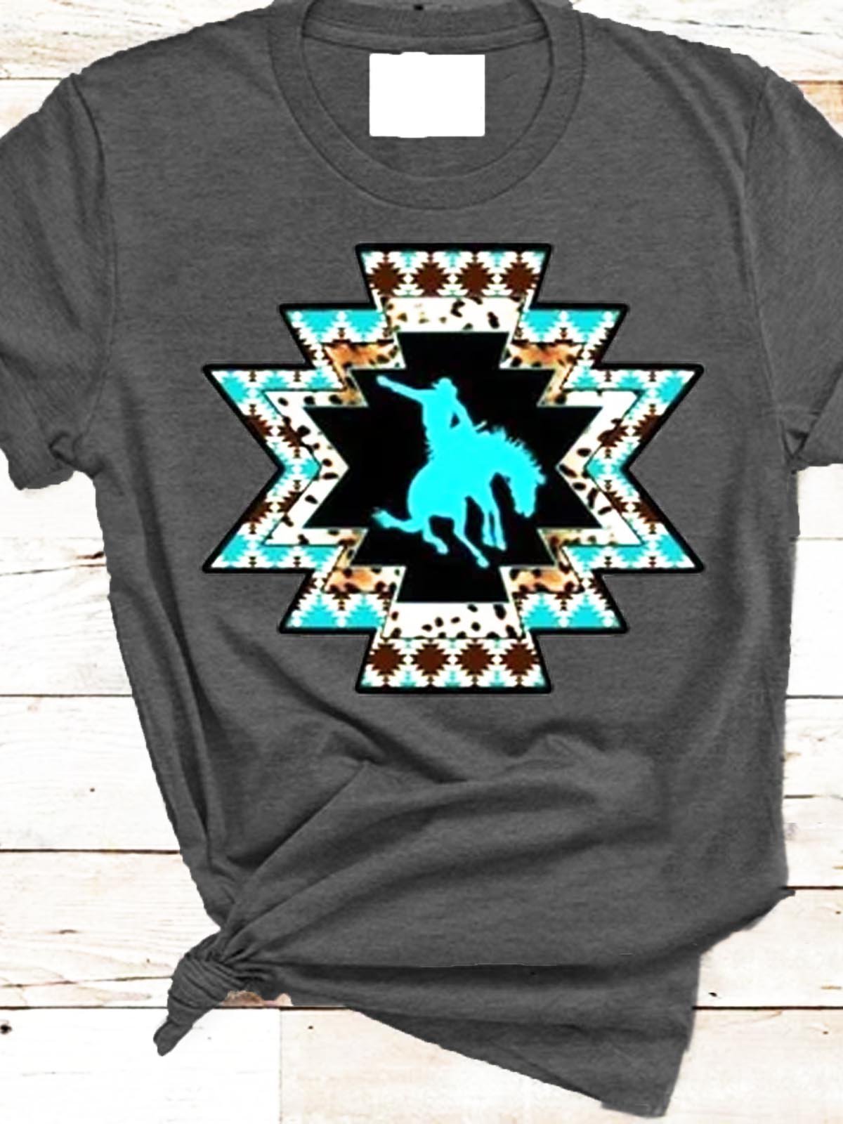 Crew Neck Cotton-Blend Vintage Tribal Shirts & Tops