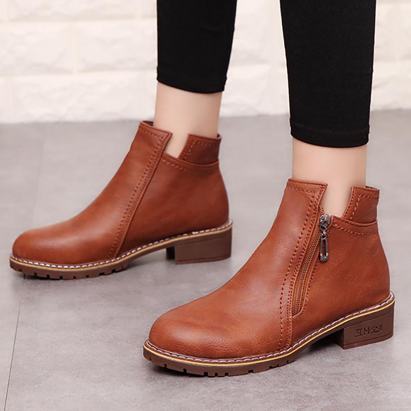 Women PU Booties Casual Comfort Zipper Shoes