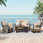 Grand Patio Outdoor 4 Pieces Furniture Sofa Sets PE Wicker Furniture Sets Rockers Patio Conversation Sets Aluminum Frame with Olefin Cushions Patio Furniture Sets (Light Brown)