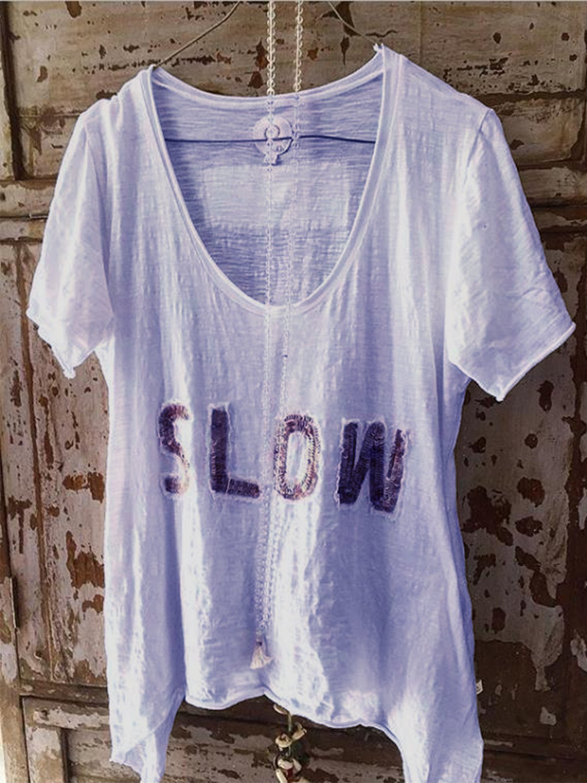 Casual Round Neck Short Sleeve Letter Shirts