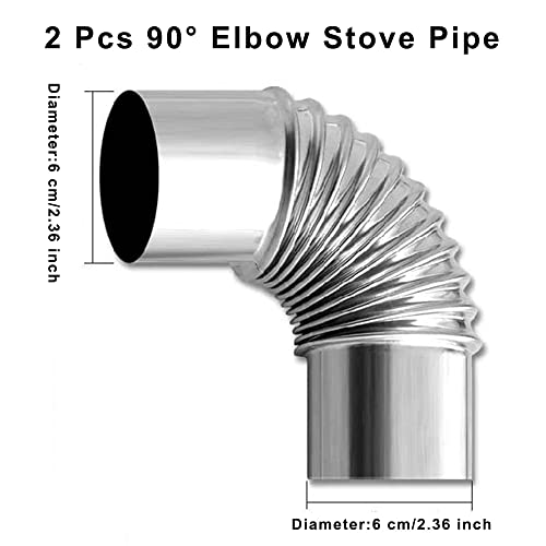 弯头管2个90度烟囱不锈钢室外野营烟道直径2.36“…