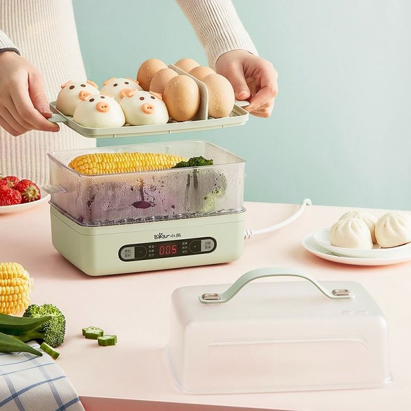 Pot Steamer Cooker Egg Boiler Home Breakfast Machine Double Layer Multifunction Timing Hot Pot Food Warmer