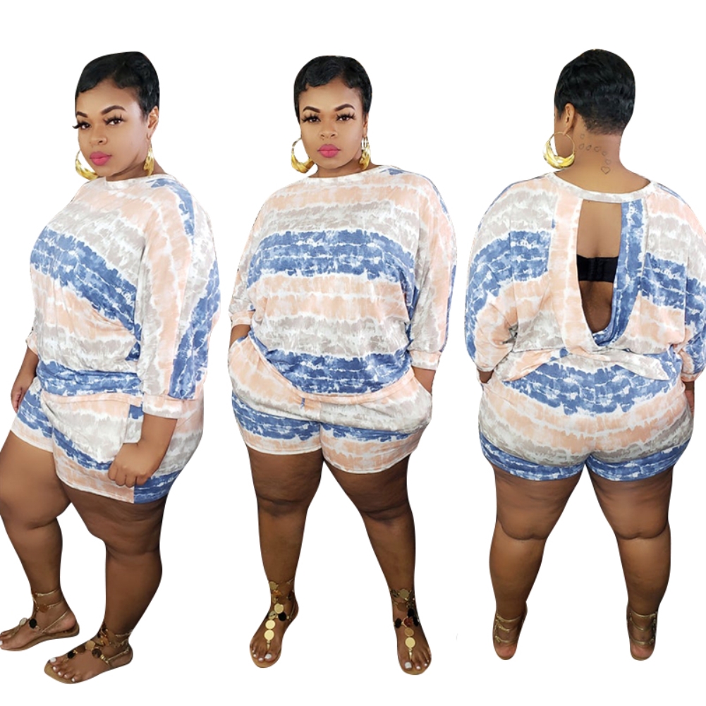 Plus Size Tie Dye Two Piece Shorts Set