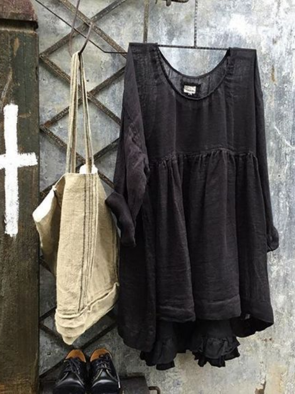 Solid Crew Neck Long Sleeve Shirts & Tops