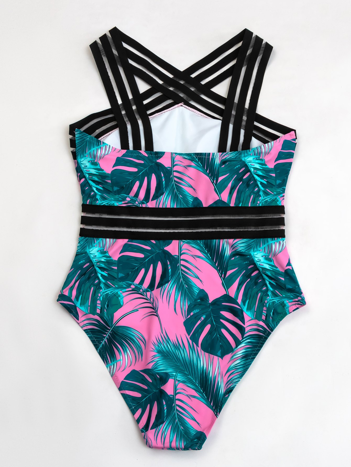 Leaf Print Crisscross One-Piece Swimwear