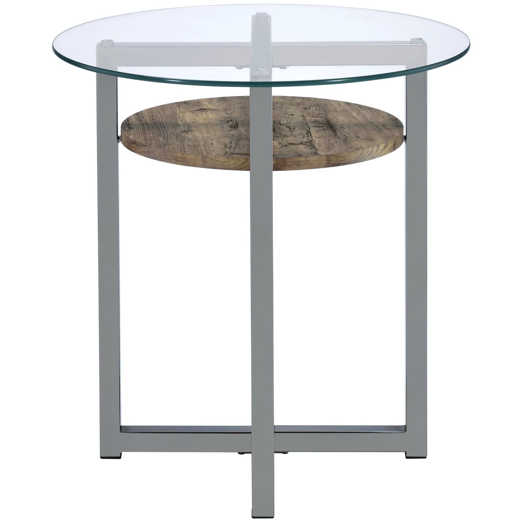 Acme Janette End Table Weathered Oak Black Nickel Glass