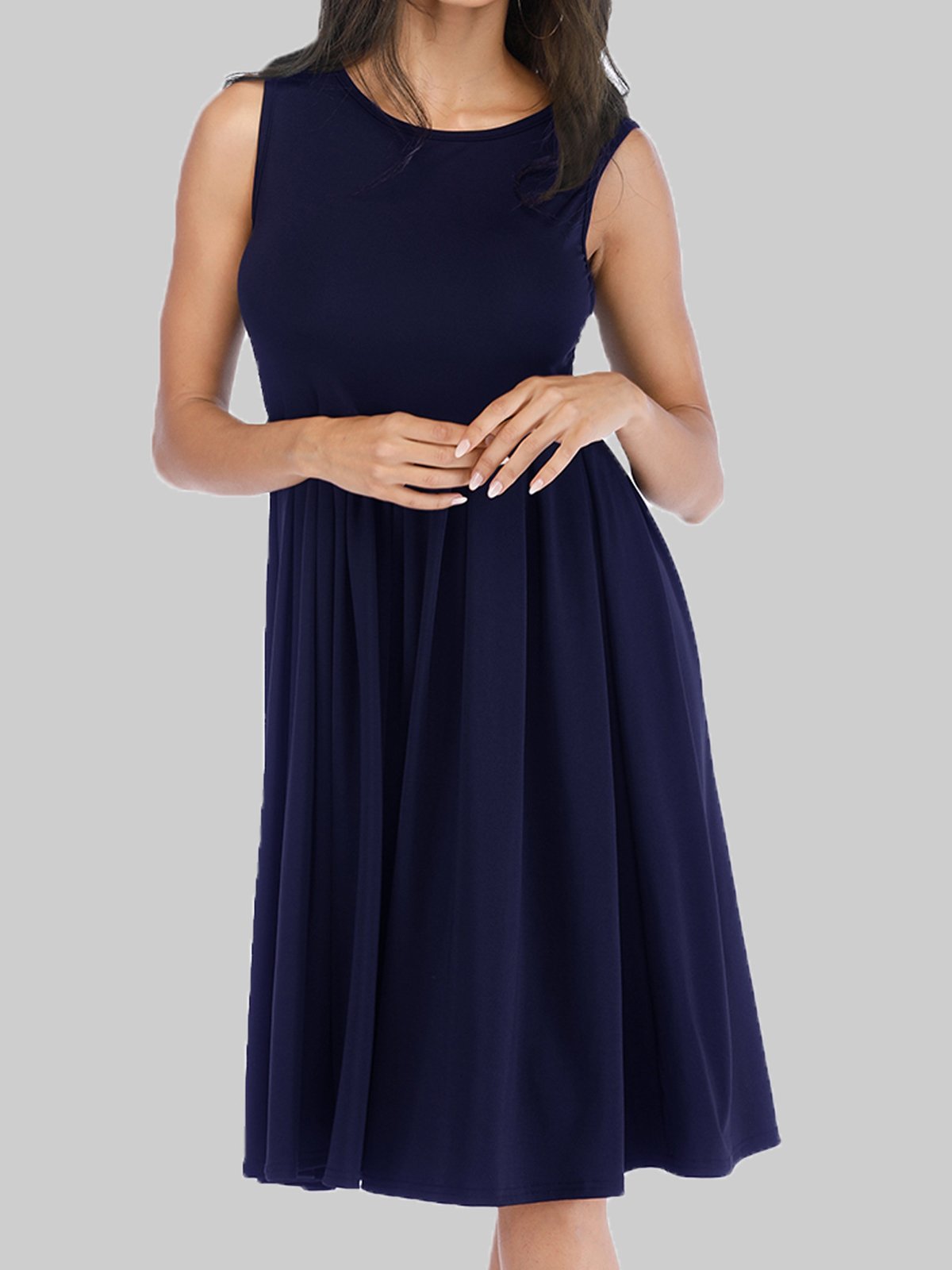 Women Plain Midi Dresses Crew Neck A-Line Daily Casual Dresses