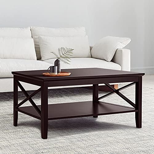 Espresso Wood Coffee Table with Storage for Living Room / 40 inches