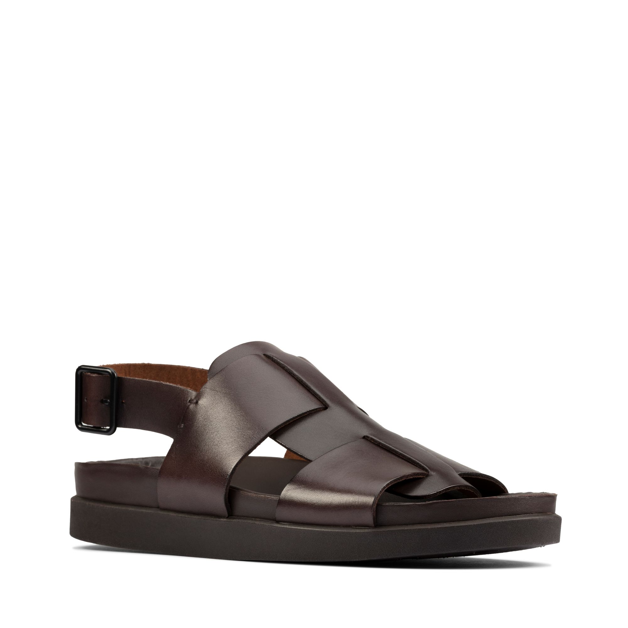 Men Sandals Sunder Strap Dark Brown Lea